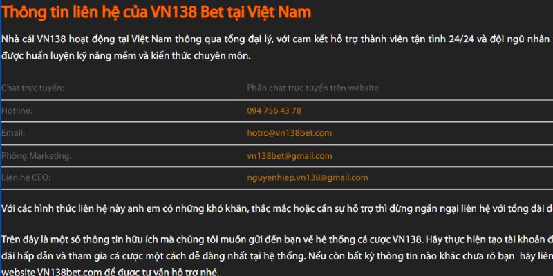 Thành viên liên hệ nhà cái thông qua các email được cung cấp sẵn